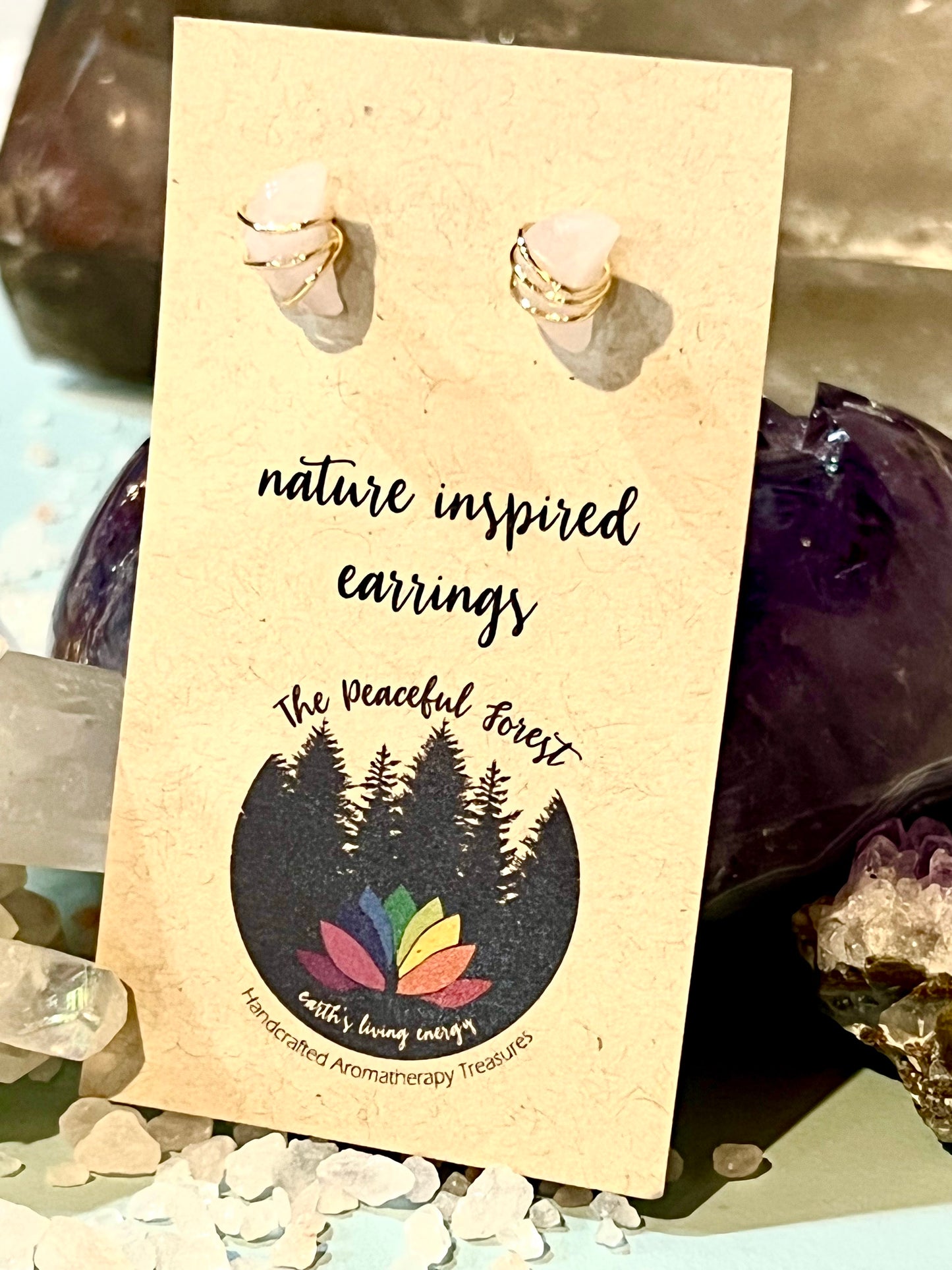Earrings Rose Quartz Wire Moon