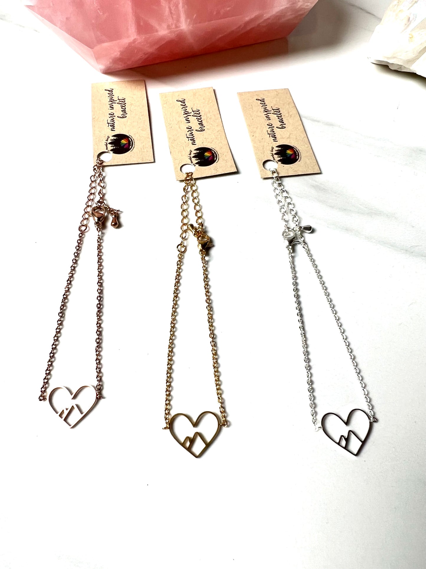 Mountain Inspired Small Mountain Heart Bracelets