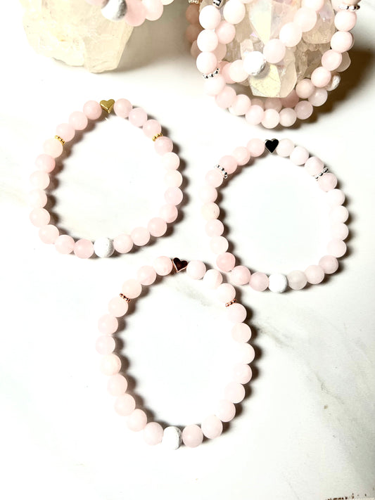 Bracelet Frosted Rose Quartz  with Heart