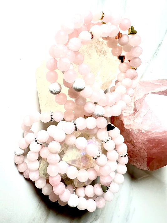 Bracelet Frosted Rose Quartz  with Heart