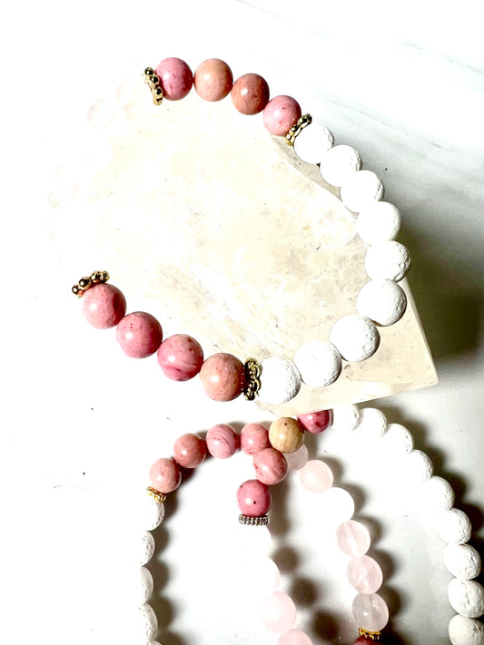 Bracelet, Rose Quartz and Rhodrochosite