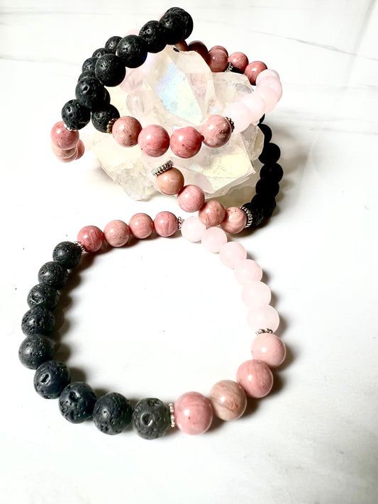 Bracelet, Rhodochrosite and Rose Quartz