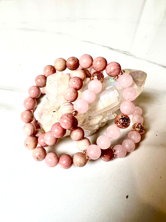 Bracelet Rose Quartz and Rhodochrosite