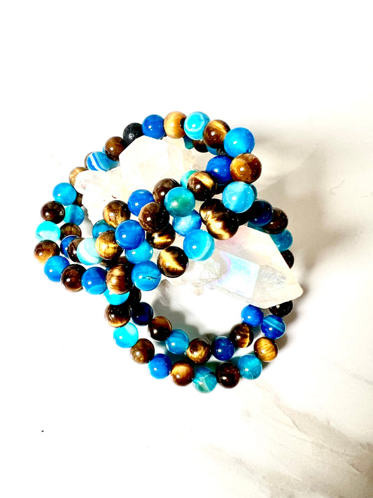 Bracelet Tiger Eye and Blue Banded Agate