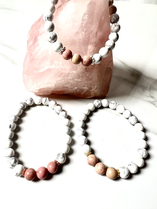 Bracelet White Howlite & Rhodochrosite