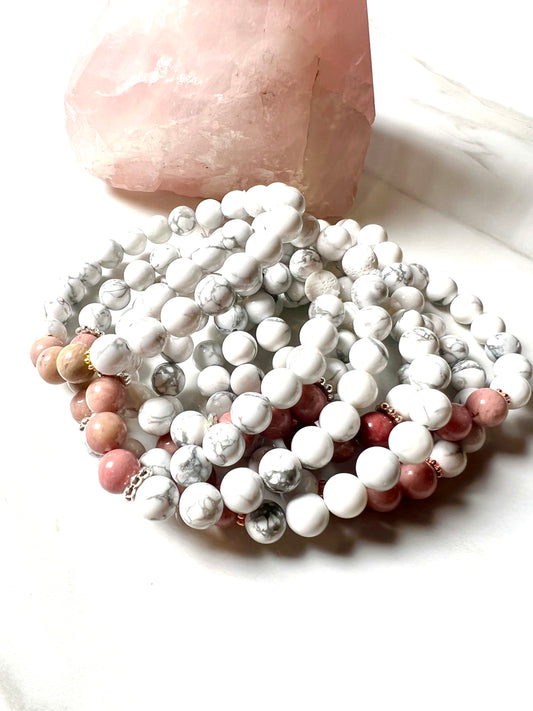 Bracelet White Howlite & Rhodochrosite